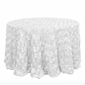 Satin ” Round TableCloth - 3D Rosette Design
