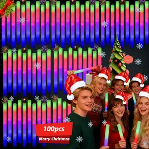 Glow Sticks Bulk - 100 Pcs LED Foam Sticks Glow in the Dark Party Supplies with 3 Modes Flashing Effect, Glow Batons Party Favors for Party Wedding Birthday Concert Halloween Christmas Newyear