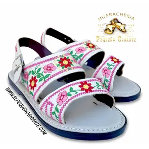 Huarache Bordado Dos Correas Piel Blanca Footwear Women Sandal Shoe Girl Walking Shoes Comfort Leather Summer