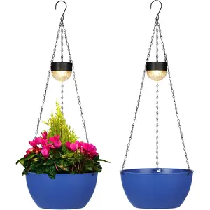 2 Packs Solar Hanging Basket Planters for  Outdoor, Self Watering Blue Flower  Pots with Solar Light Drainer for Balcony Patio Garden Outdoor Decoration