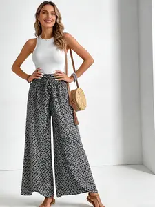 A women's floral fashion versatile Casual wide-leg skirt with side slit, suitable for summer, suitable for beach, sand, party and other occasions