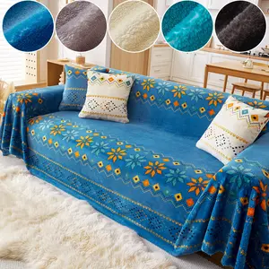 Bohemian Style High Plush Sofa Cover for All Seasons, Non-Slip Couch Protector to Prevent Cat Scratches and Damage
