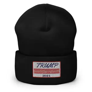 Trump 2024 Cuffed Beanie for Men - Knitted Hat in White