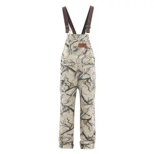 American retro branch and leaf camouflage overalls for men and women, loose wide-leg straight casual one-piece overalls Cotton Menswear Pocket Fitted Knitted Mid Stylish Pants