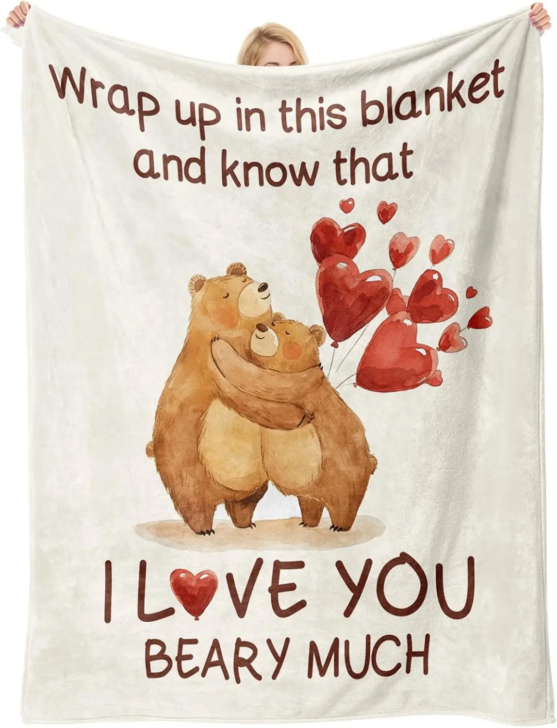 I Love You Beary Much Throw Blanket, Cute Bear Hug Blanket Gifts for Girlfriend Boyfriend Wife Husband Mom Dad Kids, Soft Warm Flannel Blanket for Valentine’s Day Birthday Anniversary