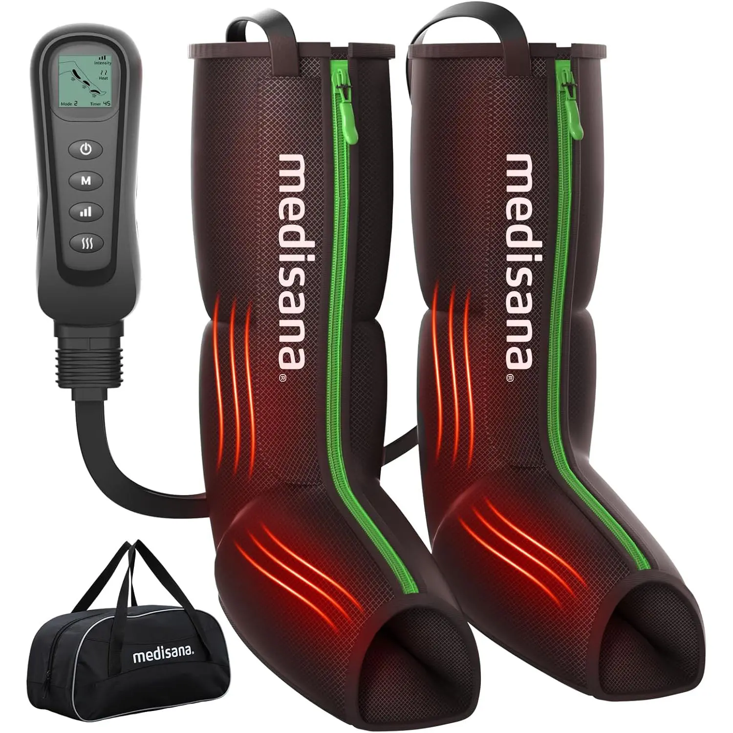 Medisana Leg Compression Massager for Circulation, Leg Massager with Heat | Foot Massager with 4 Modes 4 Pressure Levels 3 Timers, Leg Recovery Compression System for Swelling & Pain Relief