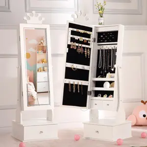 GARVEE Stylish GARVEE Jewelry Armoire Cabinet for Young Fashionistas, Featuring Full-Length Mirror, LED Light, and Ample Storage with 3 Drawers for Organizing Accessories and Dress-Up Essentials.