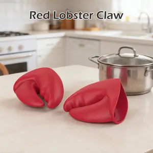2 Counts heat-resistant gloves, red silicone oven gloves, lobster claw-shaped heat-resistant pot clamps, thick insulation heat protection gloves