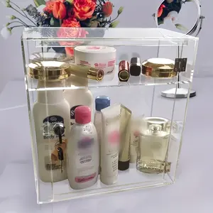 Acrylic Cosmetic Organizer, Transparent With Lock Design, Single Layer Double Layer Decorative Display Box, Desktop Cosmetic And Perfume Organizer