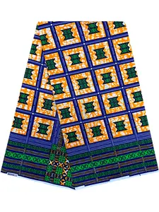 African Print Fabric Ankara Material, 6 Yards Kent Wax Cloth, Ideal for Crafting and Fashion Projects, Vibrant Patterns for Unique Designs, Ethnic Geometric Pattern