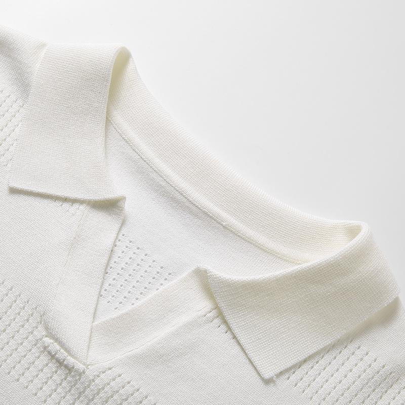 Collarless short-sleeved knitted shirt for men, trendy brand, fashionable, business casual, T-shirt, sweater. Men's and women's same style, for couples, breathable, cool, pure color, versatile, simple, classic style, suitable for daily work.