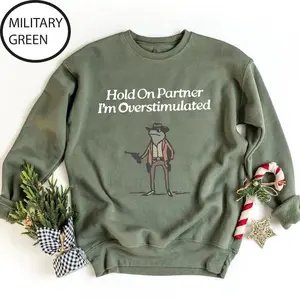 Hold On Partner Im Overstimulated Sweatshirt, Cowboy Frog Sweatshirt, Cowboy Frog Unhinged Shirt, Cute Animal Sweatshirt, Funny Frog Shirt