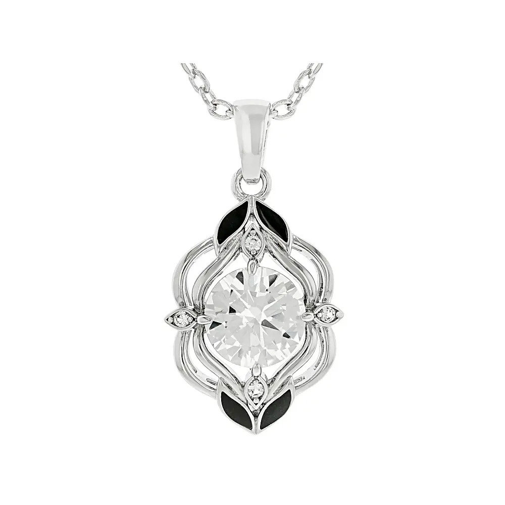 JTV White Lab Created Sapphire Rhodium Over Brass Pendant With Chain 2.15ctw