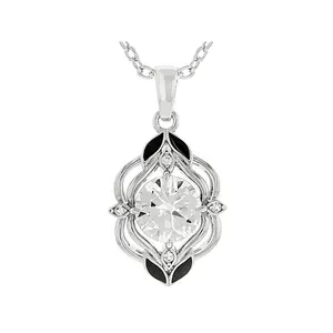 JTV White Lab Created Sapphire Rhodium Over Brass Pendant With Chain 2.15ctw