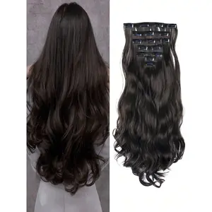 18-30 Inches 16 Clip Black Natural Daily Long Curly Hair Extensions Seven-Piece Set For Women. Hair Bonnet for Curly Hair