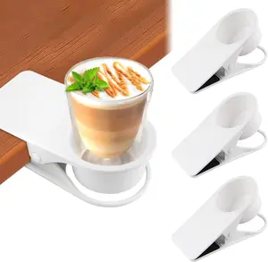 3PCS Drinking Cup Holder Clip, Kalolary Chair Desk Bottle Cup Stand DIY Glass Clamp Storage Saucer Clip for Potted Plant Beverage Soda Coffee Mug Holder Clip for Home & Office (White)