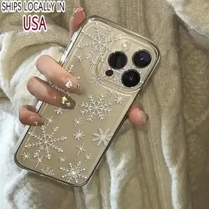 Winter Themed Snowflake Pattern Phone Case, Anti-drop Cellphone Protective Case, Total Protective Shockproof Mobile Phone Cover for iPhone 15 14 13 12