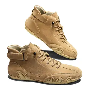 Men's Mid-Top Casual Boots: Leather Upper, Adjustable Ankle Strap, Non-Slip Sole – Stylish Footwear for Urban Outings, Daily Errands & Cool-Weather Looks (Black/Gray/Beige/Light Blue)