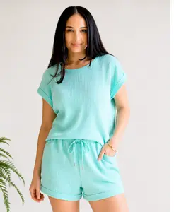 Rib Short Set (cap sleeve)-Zenana