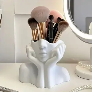 Valentine's Day gift, creative human body art-shaped makeup brush storage holder, office supplies desktop multi-functional storage pen holder decoration, decorative facial makeup brush holder for closet, Makeup Tool Organizer, office and home decor