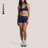 GIAFIRE Women's 2-Piece Casual Yoga Outfit Ultra-stretchy, breathable and soft activewear, matched with halter spliced striped/polka dot sports bra and high-waisted hip-lifting shorts. Suitable for Pilates, gym training and daily wear.