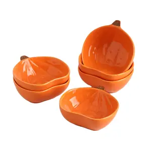 Ramekins 6 Ounces Oven Safe, Ceramic Ramekins Set for Baking Creme Brulee, Souffle, Pudding, Small Pumpkin Shaped Bowls for Serving Dip, Sauce, Condiments and Snack, Set of 6