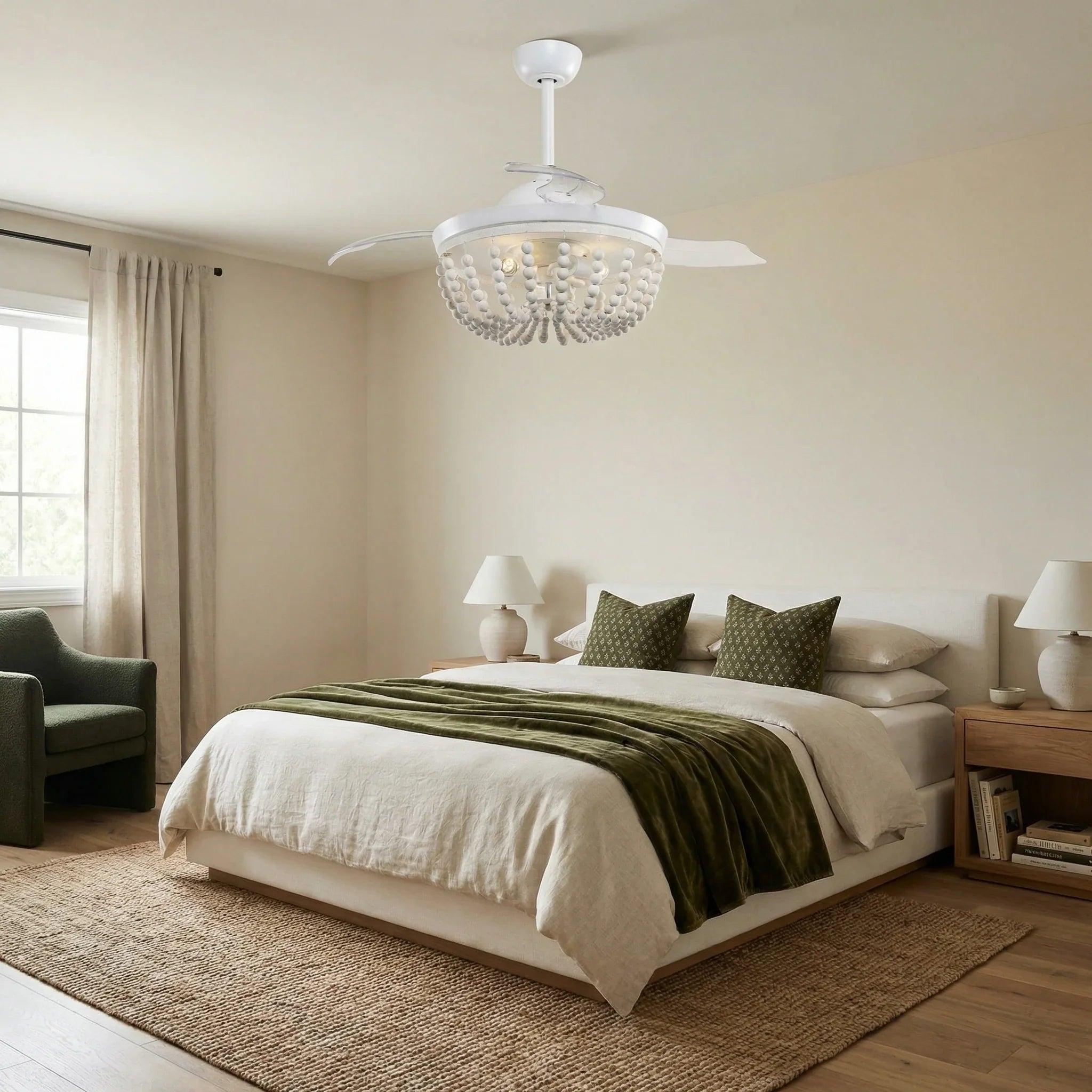 42" Huang Farmhouse Ceiling Fan with Wooden Beads & Integrated Lighting