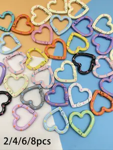 Heart-Shaped Keychain Set (2/4/6/8 Pcs), Trendy Cute Keychain, Random Colors Spring Keyring Buckle Ring, DIY Accessories for Bags & Keys, Handmade Gift, Keychain Attachment