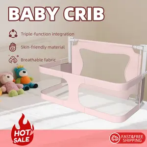 Baby Bassinet Sleeper, 14 Hole Gear Adjustable Cribs, Easy to Fold Portable Crib Side Bassinet, Swing Cradle Bed Side Sleeper with Ventilated Net
