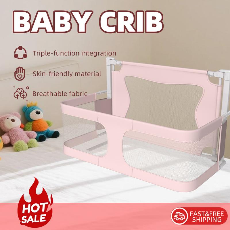 Baby Bassinet Sleeper, 14 Hole Gear Adjustable Cribs, Easy to Fold Portable Crib Side Bassinet, Swing Cradle Bed Side Sleeper with Ventilated Net