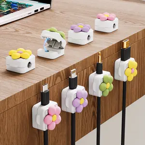 NiHome 8-Pack Magnetic Cable Clips with 8 Decorative Resin Florets for Wire Management, No Residue Adhesive Cable Organizer with Magnetic Lock for Type-C Charger, HDMI, USB, PC Laptop, Network Cables
