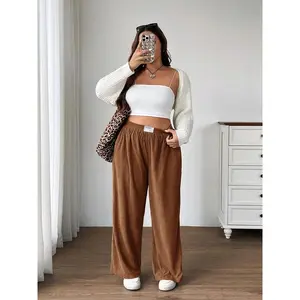 PlusSizeWomen'sFallWinterElegantCasualSolidColorCorduroyStraightLegPants,ComfortableDailyWear,LadiesFashionClothing