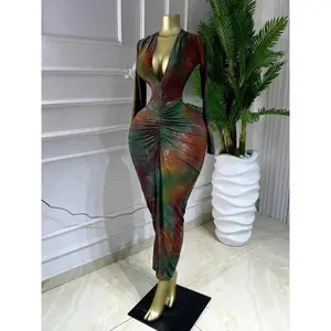 Women’s printed deep V-neck pleated slim-fit midi maxi dress, an elegant party dress for birthdays and Valentine’s Day, a fashionable dressy vest for holiday parties—sexy and stylish.