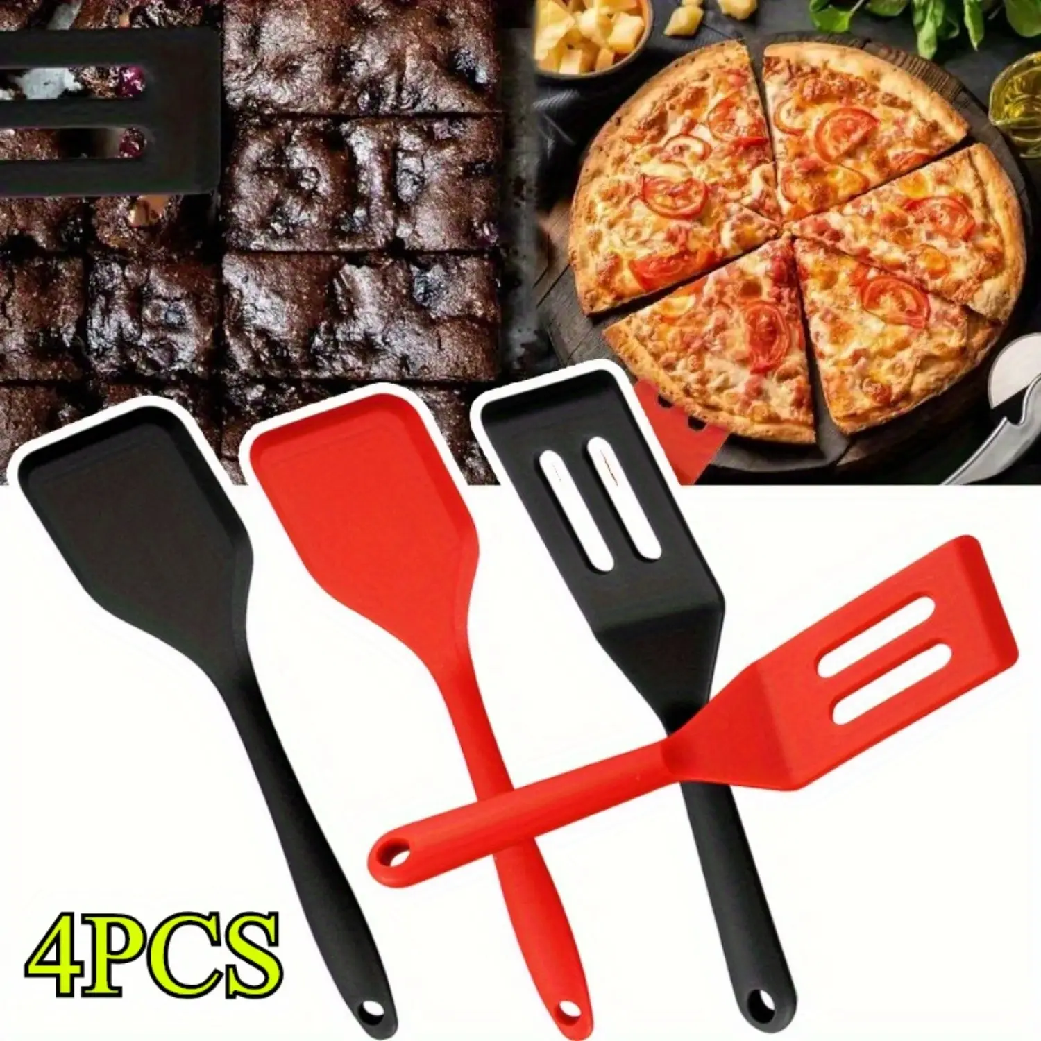 4 Pcs Non Stick Safe Silicone Cooking Spatulas,Durable And Heat Resistant,Flexible Non Stick,for Flip Eggs,Crepe Steak,Pizza,Perfect for Home Kitchen & Outdoor Grilling - Kitchen Gadgets,Kitchen Accessories,Home Kitchen Items