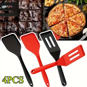 4 Pcs Non Stick Safe Silicone Cooking Spatulas,Durable And Heat Resistant,Flexible Non Stick,for Flip Eggs,Crepe Steak,Pizza,Perfect for Home Kitchen & Outdoor Grilling - Kitchen Gadgets,Kitchen Accessories,Home Kitchen Items