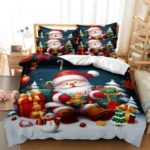 3pcs Christmas Bedding Set - Santa & Snowman Print Duvet Cover Breathable Polyester, Machine Washable - Perfect For All Seasons, Durable Material, Soft Texture, Pillowcase Bundle, Home Decorators, Decorative Bedding Set, Christmas Gifts