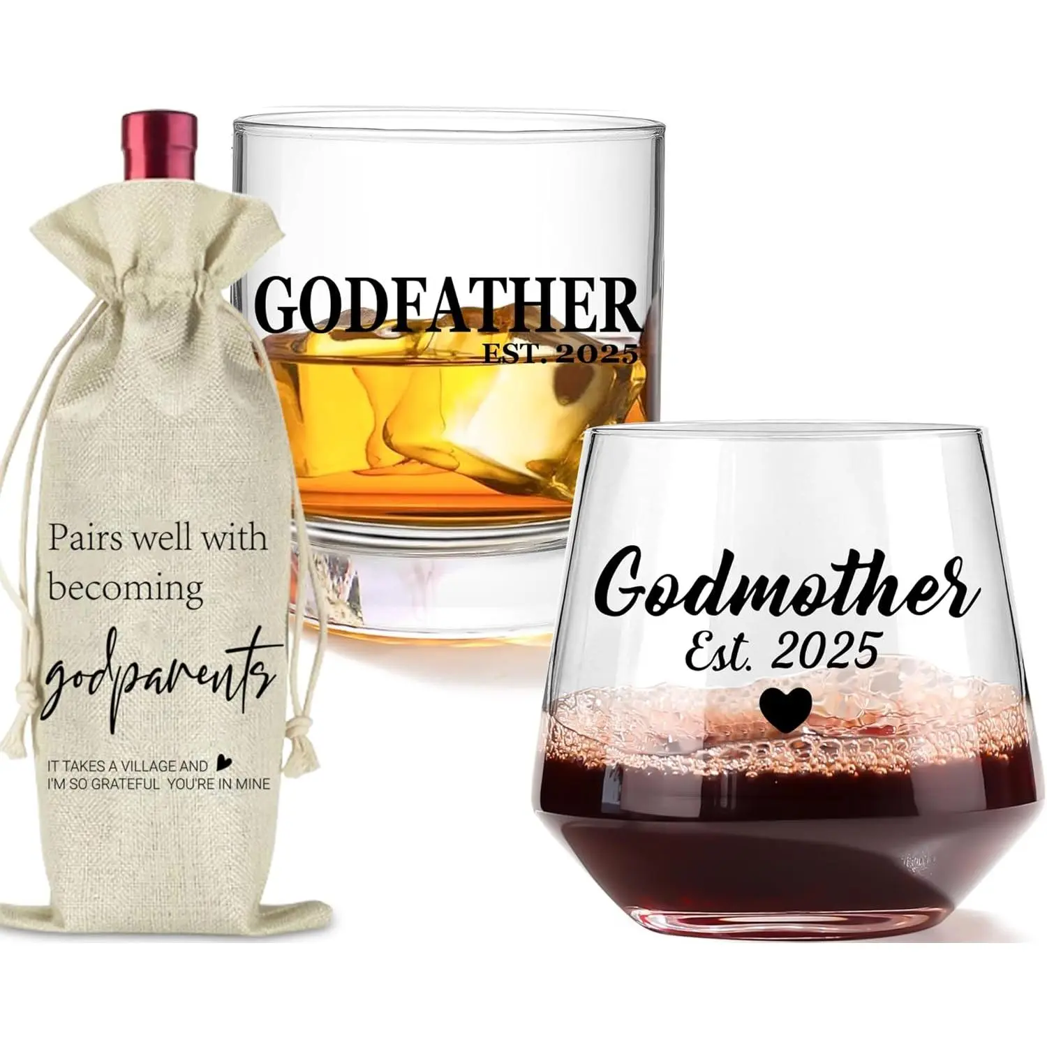 Will You Be My Godparents  Set - Godfather & Godmother Proposal Gifts with Glasses - Baptism Gifts for Godparents - Thank You  for Godparents on Baptism Day