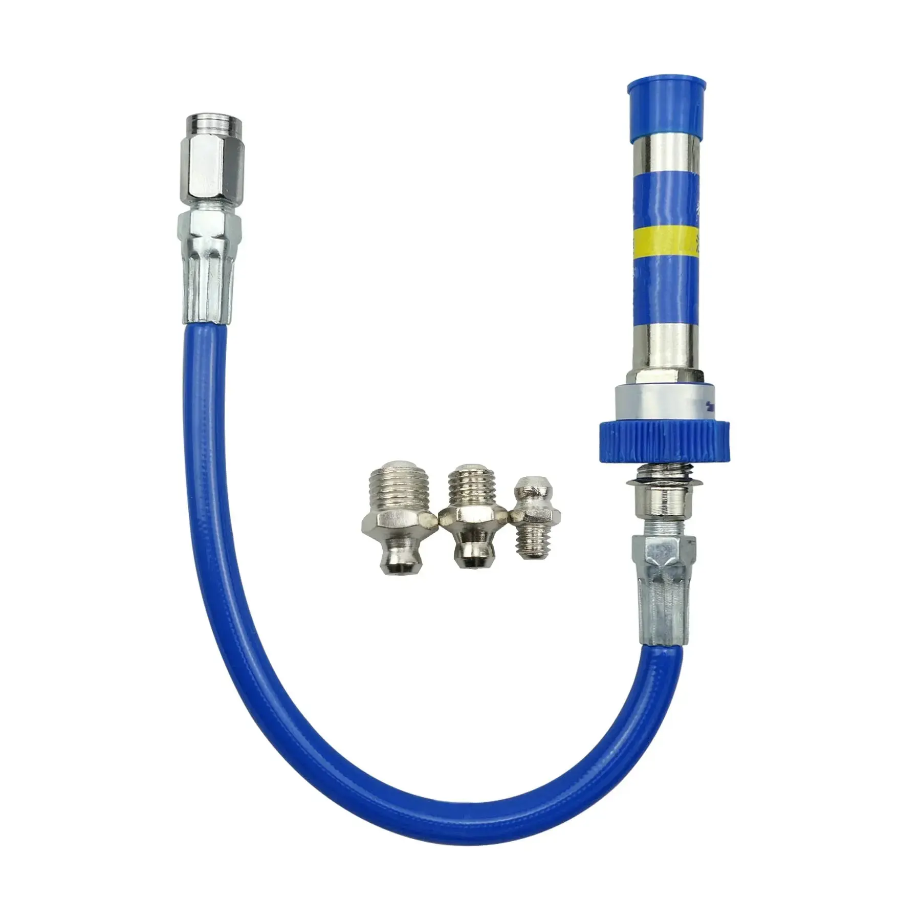 Grease Gun Flexible Hose Extension Kit, 10000PSI High Pressure Grease Hose with Locking Clamp & 3 Sizes Grease Nipples, Compatible with Standard Grease Guns for Cars Trucks Machinery
