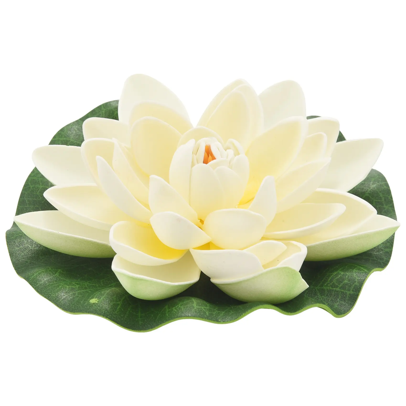 17cm Waterproof EVA Foam Decorative 6Pcs Artificial Floating Lotus Flowers with Water Lily Pad Ornaments, Ivory White, for Patio Koi Pond, Home Garden Wedding Decoration