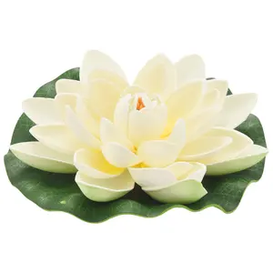 17cm Waterproof EVA Foam Decorative 6Pcs Artificial Floating Lotus Flowers with Water Lily Pad Ornaments, Ivory White, for Patio Koi Pond, Home Garden Wedding Decoration