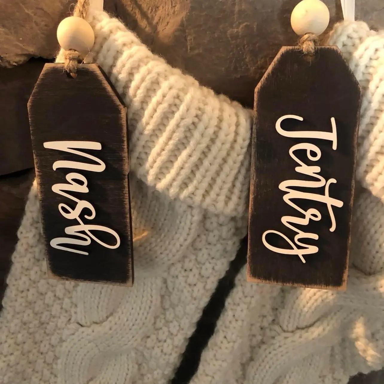 Wooden stocking tags