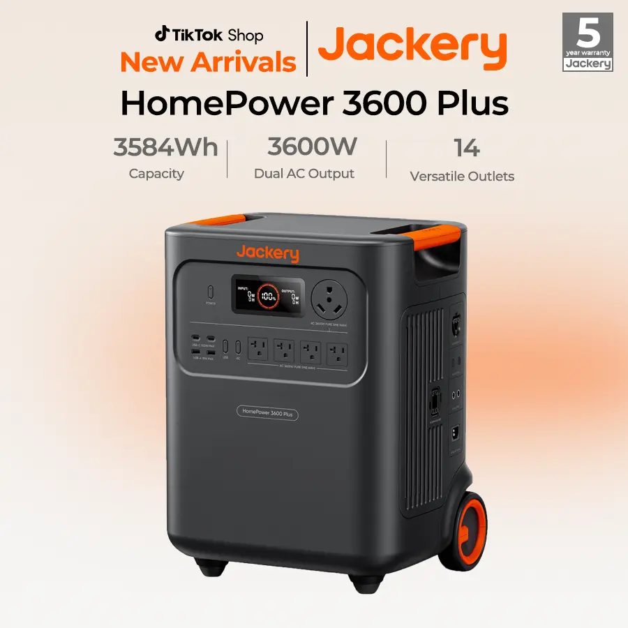 [Opening Ceremony]  Jackery HomePower 3600 Plus Portable Power Station, 3600W AC Output, 3584Wh LFP Solar Generator, Expandable up to 21kWh, Essential Home Backup for Home Use, Emergencies, RV (Solar Panel Optional)