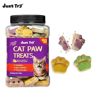 Just Try Cat Paw Treats – High Protein Training Snacks – Freeze-Dried Cat Snacks, Real Chicken with Veggies, Grain Free – 6.35 OZ (Spinach, Pumpkin, Purple Sweet Potato)