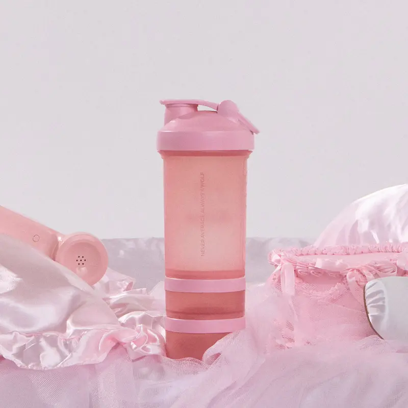 Dream Pink Shaker Water Bottle, Kitchenware Drinkware Cup with Storage Compartments, Secure Lid and Built-In Organiser