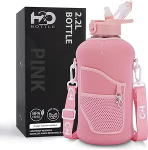 Pink 2.2L Half Gallon Reusable Plastic Water Bottle with Sleeve, Straw Lid & Drink Water Mug – Stylish Drinkware for Gym, Sports, and Travel