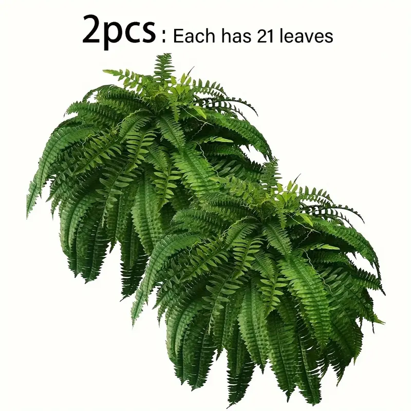 2pcs Large Artificial Boston Fern Plant - Realistic Lush Green Plastic Hanging Decor for Indoor/Outdoor Use, No Maintenance Home Garden Porch Decor, Perfect for Graduation Christmas Housewarming Gifts, Artificial Plants for Home, Artificial Faux Plants