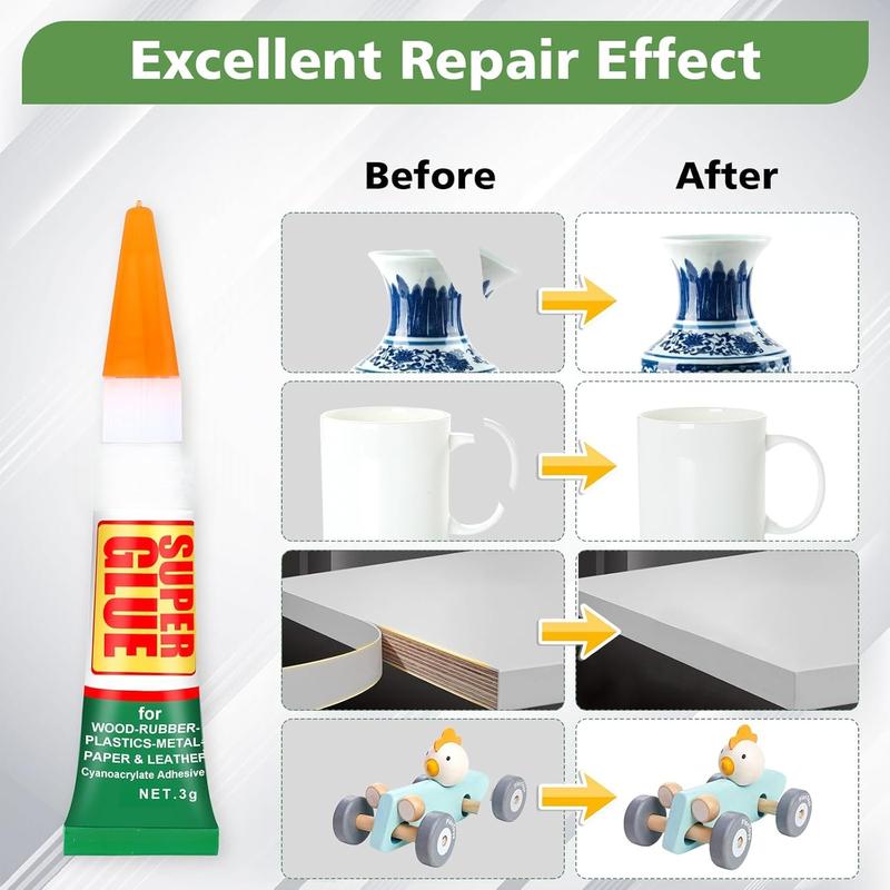 12 X 3g Super Glue Clear,  Adhesive,Super Glue Fast Drying Cyanoacrylate Glue for ,Rubber,Leather, Plastic, Metal, Rhinestone , DIY Crafts and More