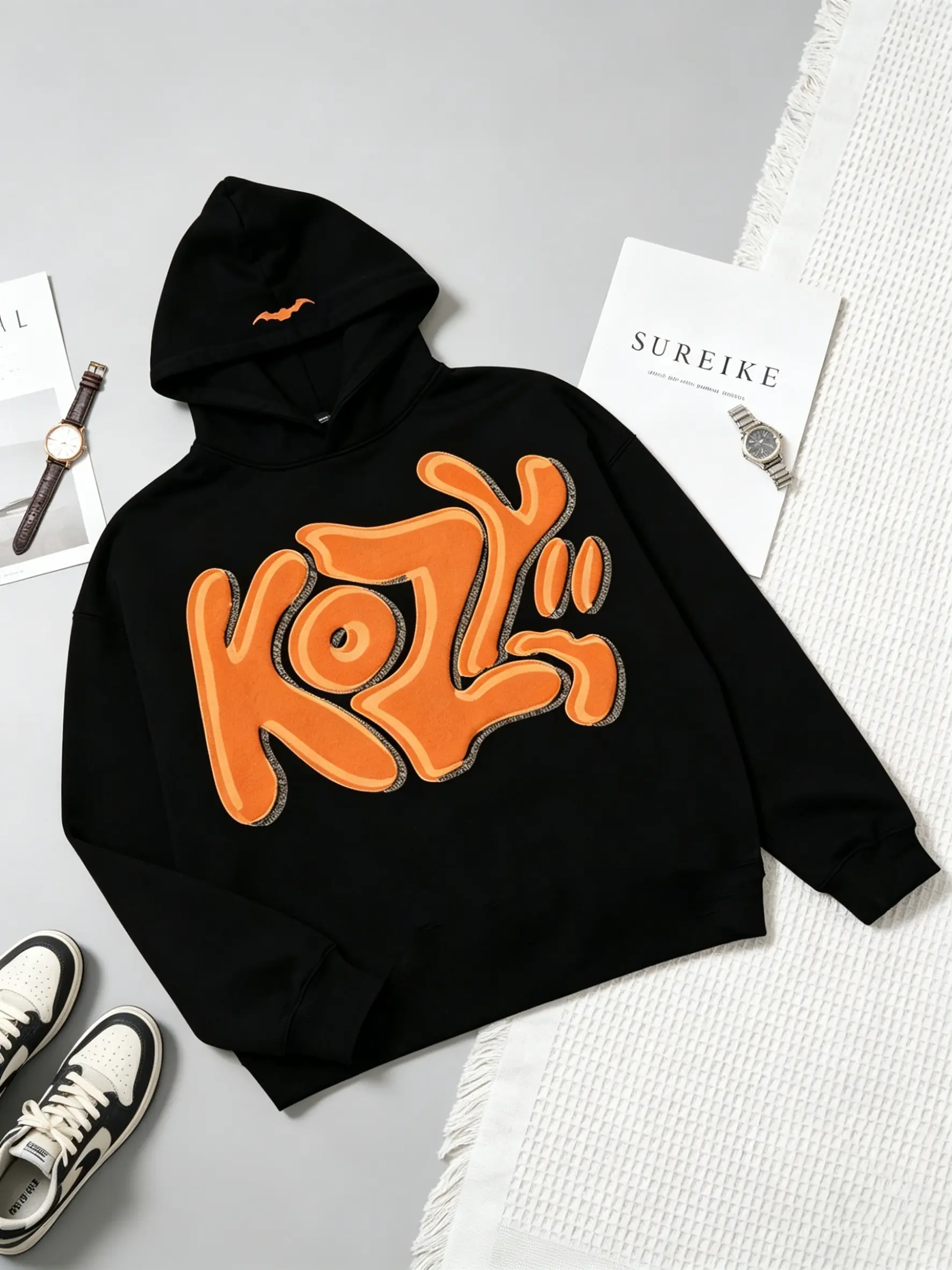 Bold KOZY Hoodie - Graffiti Bubble Letter Print Pullover, Loose Fit Casual Streetwear, Perfect for Holiday & Everyday Outfits，Street Punk Style y2k hoodies