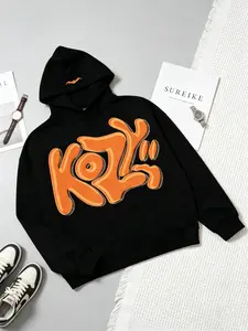 Bold KOZY Hoodie - Graffiti Bubble Letter Print Pullover, Loose Fit Casual Streetwear, Perfect for Holiday & Everyday Outfits，Street Punk Style y2k hoodies
