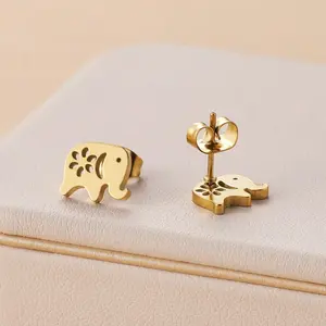 14K Gold Plated Elephant Stud Earrings – Dainty Stainless Steel for All Ages